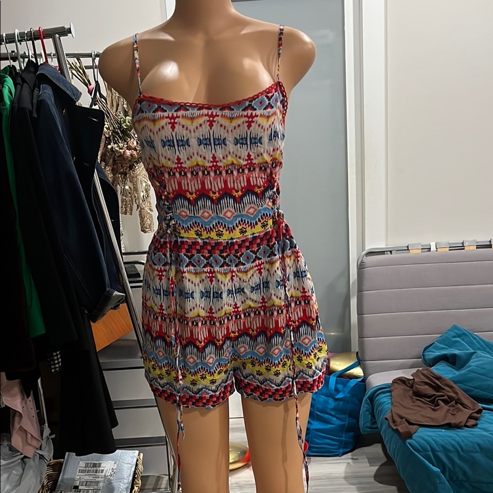 Colorful Patterned Spaghetti Strap Romper ( never used )